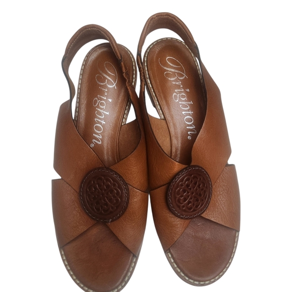Nicole Shoes - Brighton Nicole X Band Sling Leather Sandals In Cognac Size 8M- Made In Brazil